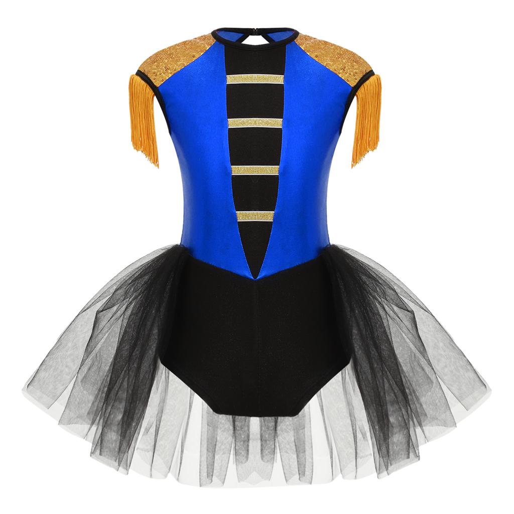 Girls Circus Ringmaster Costume Sleeveless Sequins Jumpsuit Tassels Open Back Short Unitard Dance Performance Wear