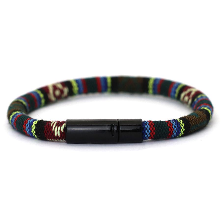 Двусторонняя вышивка ручной веревки сплав магнитная застежка этнический стиль хлопок лен браслет мужчины женщины дружба Braslet