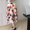 Qooth Элегантная юбка с принтом Цветочная юбка полной длины Повседневная шифоновая юбка до середины икры QT2111