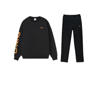 Li Ning Флисовый пуловер свободного кроя с принтом букв, с круглым вырезом, с длинным рукавом, универсальный комплект толстовки, унисекс, черный YKLT415-1+-AWDRF44-1