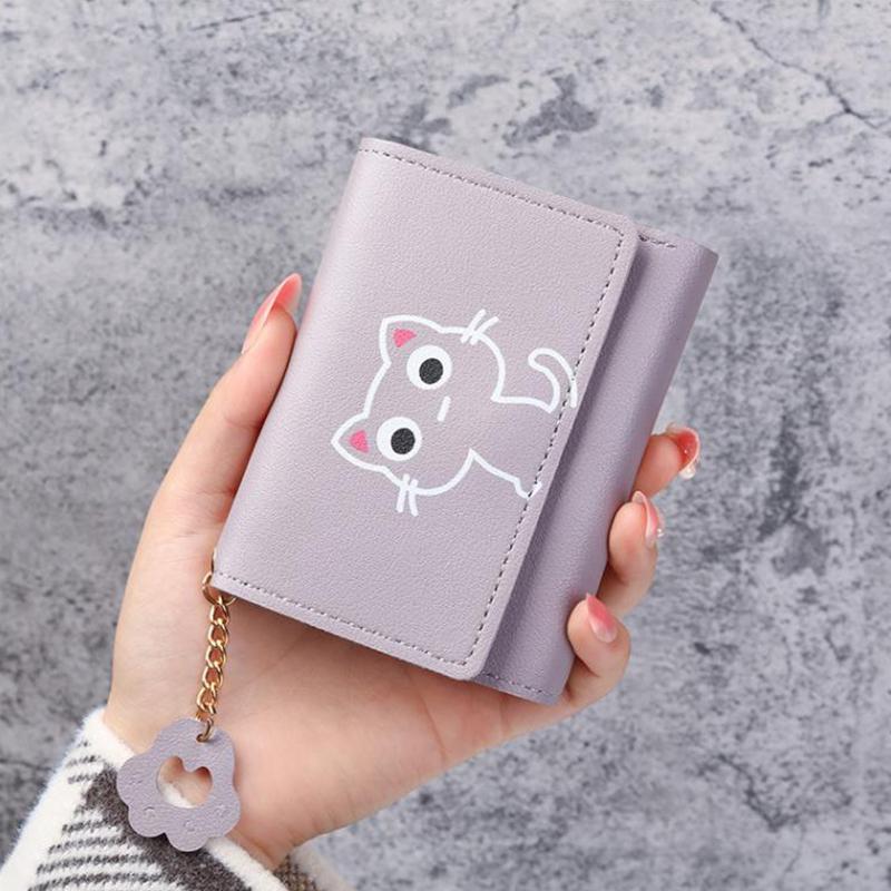 Женский кошелек, короткий кошелек с милым котом, кожаный маленький кошелек, сумка для денег с несколькими держателями для карт