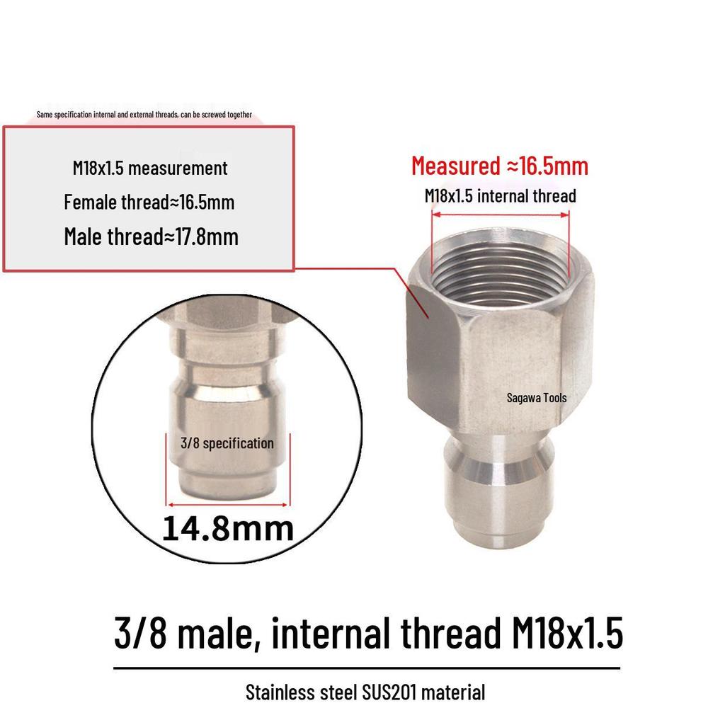 Быстроразъем 3/8" из нержавеющей стали M18*1.5 для шланга пистолета высокого давления для автомойки