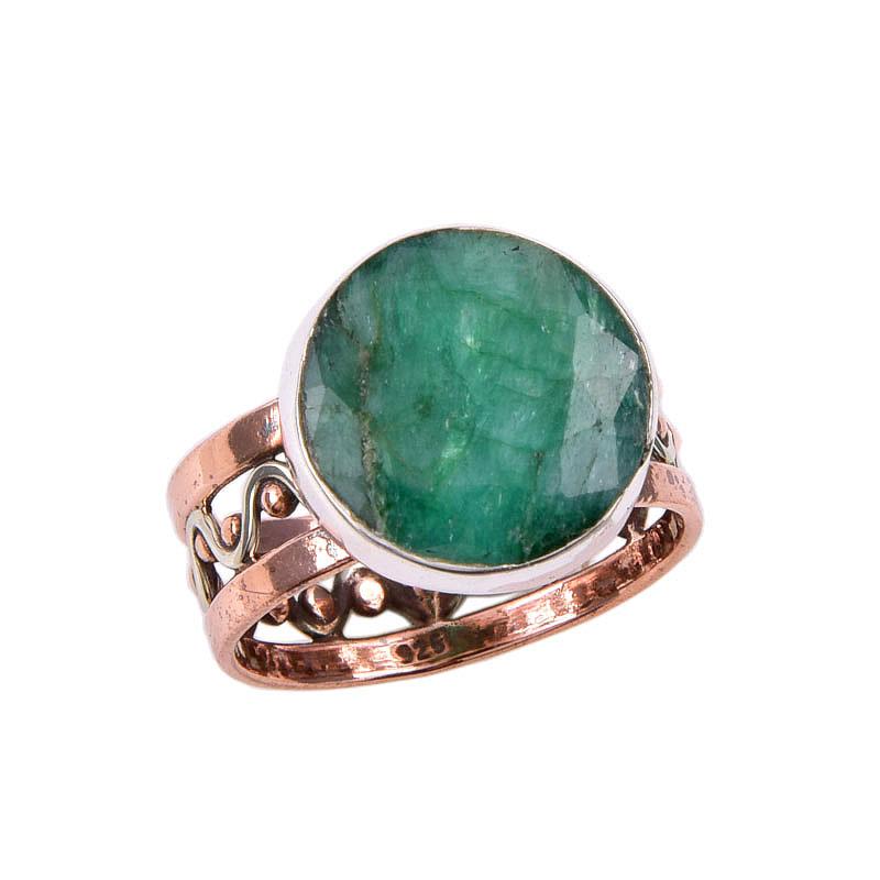 Emerald(Simulated) Handmade 925 Sterling Silver Jewelry Two Tone Ring S.9.5 L9Z54