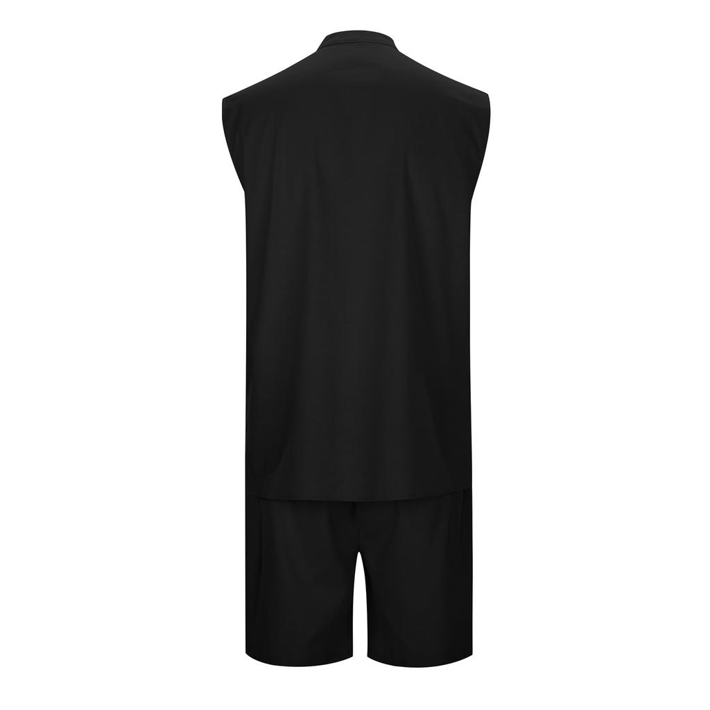 Мужской комплект из двух частей, без рукавов, на шнурке, с воротником-стойкой, топ, шорты с карманами, летний повседневный однотонный костюм