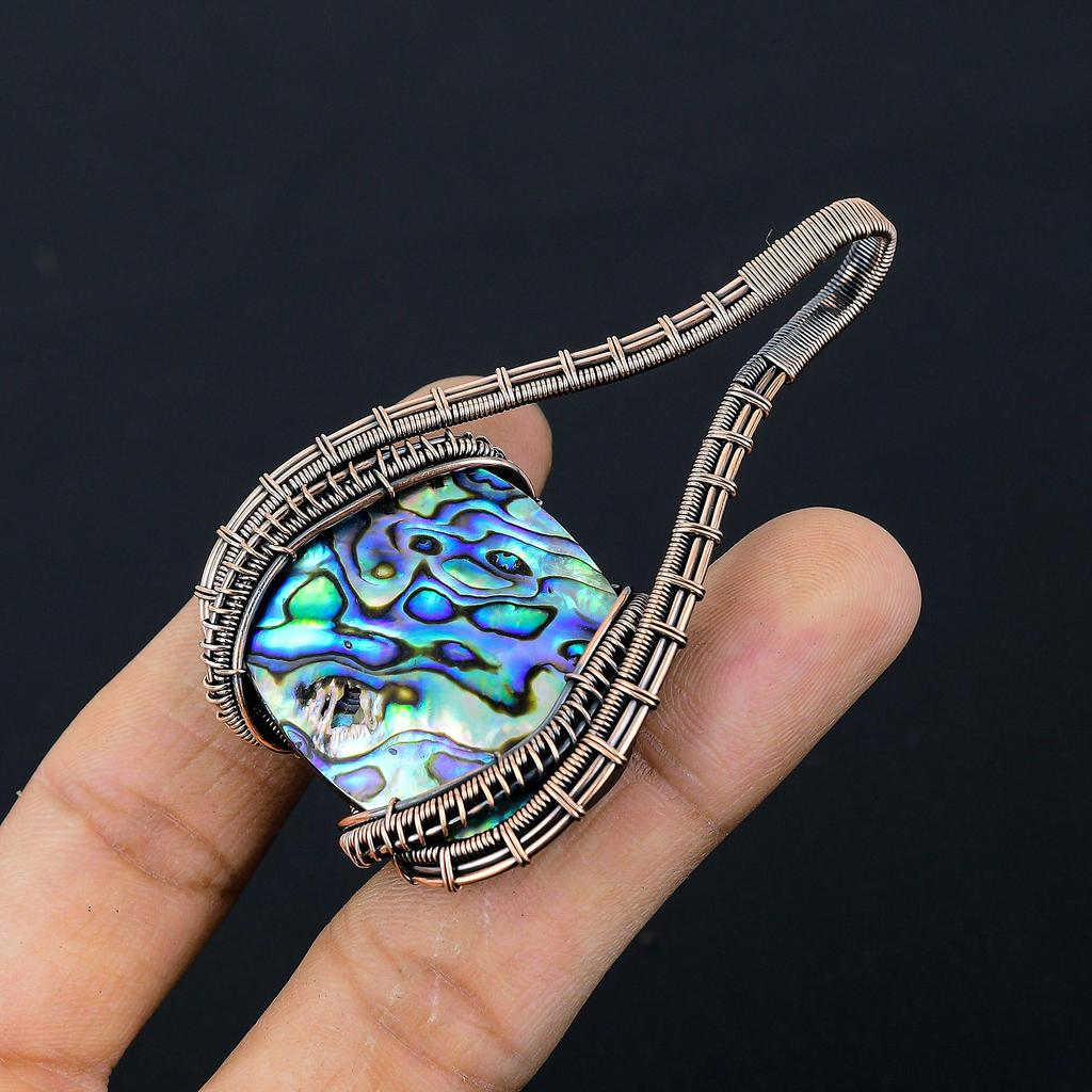 Abalone Shell Gemstone Pure Copper Wire Wrapped Designer Handmade Pendant Jewelry Gift For Her