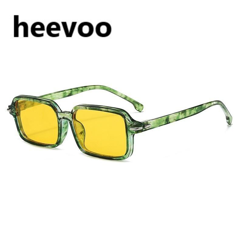 Vintage Square Sunglasses for Men Women Green Ocean Lens UV400 Rectangle Eyewear Trending Rivets Sun Glasses