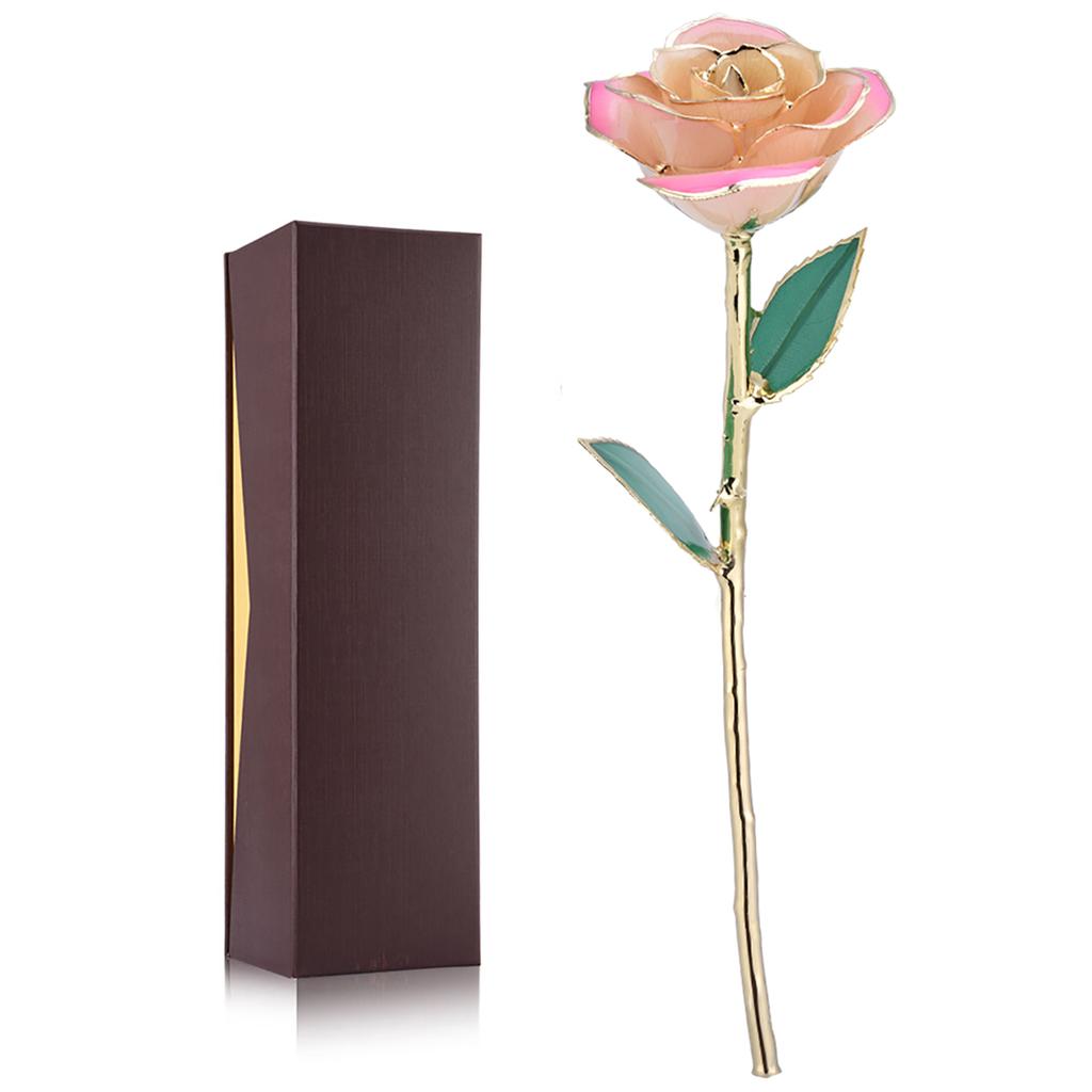 Pink White 24k Gift Gold Rose Forever Long Stem Dipped Rose Handcrafted Gift