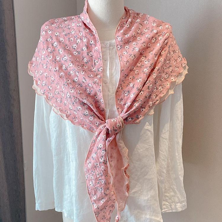 New Double-layer Pure Cotton Large Triangle Scarf Women's Japanese Literary and Flower Air-conditioned Room Shawl Small Floral