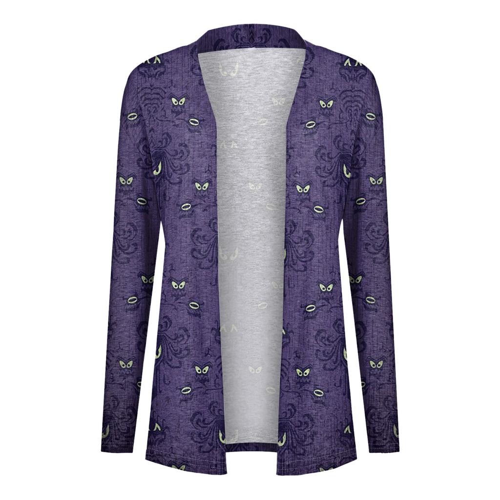 Женский модный повседневный кардиган средней длины с принтом на Хэллоуин, куртка, пальто