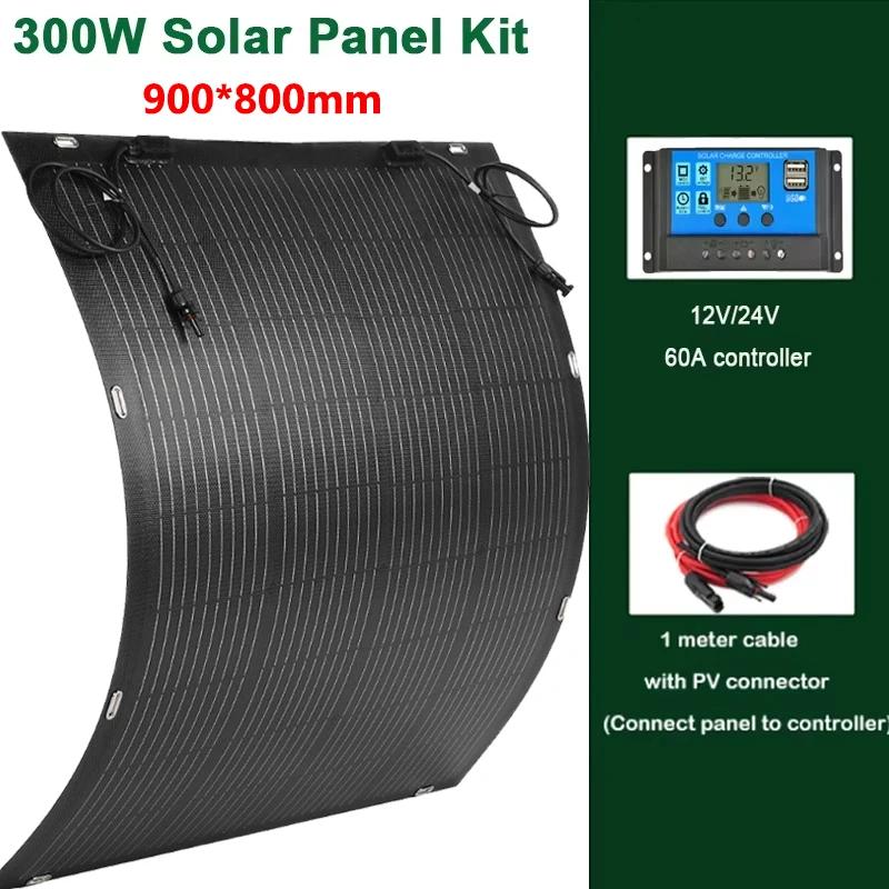 Outdoor 18V Solar Panel Kit High Efficiency Monocrystalline Solar Power 300W 600W Flexible Solar Panels 12V 24V Battery Charger