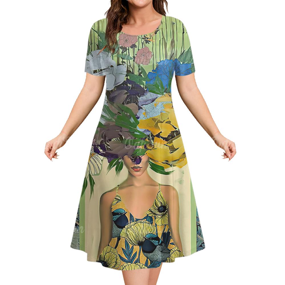 Летняя одежда с круглым вырезом и короткими рукавами, европейский/американский портрет, женские платья, повседневное длинное платье, пуловер