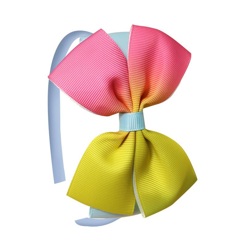 European and American Polyester Ribbed Ribbon Baby Bow Headband with Three-Layer Wrapped Knot and Handmade Flower.