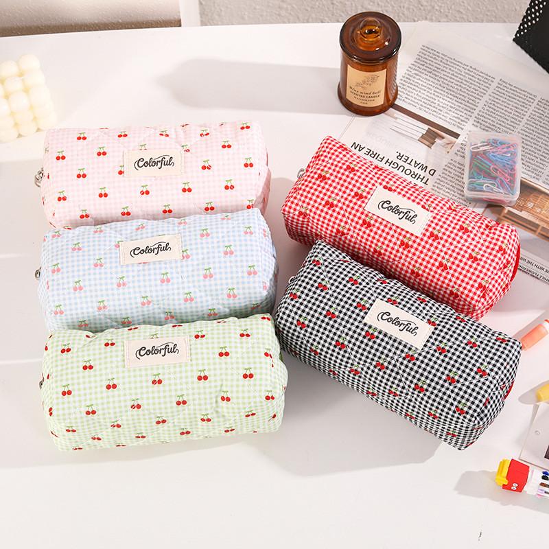 Girl Heart Cartoon Cherry Fabric Makeup Bag With Storage For Teens And Students