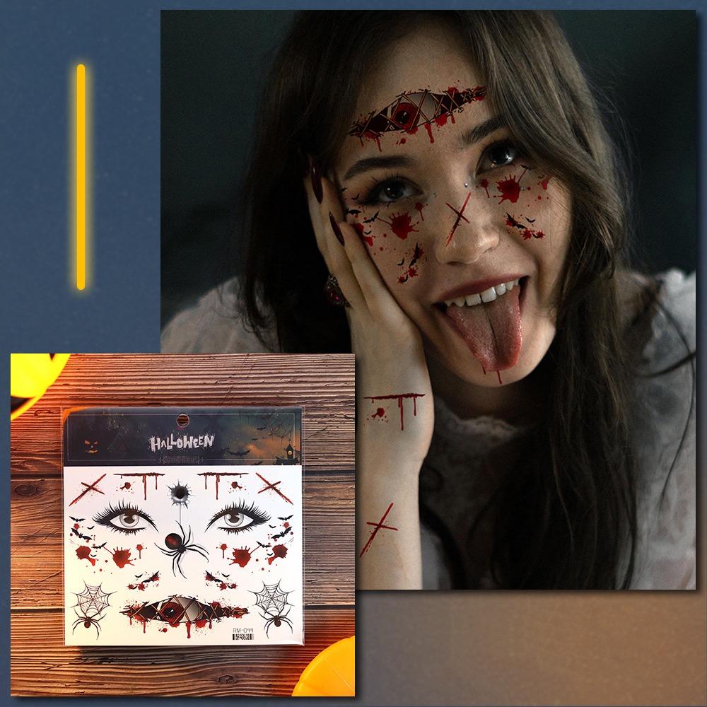 Waterproof Halloween Tattoo Sticker Scary Bloodiness Temporary Scar Stickers Body Art Decals Party