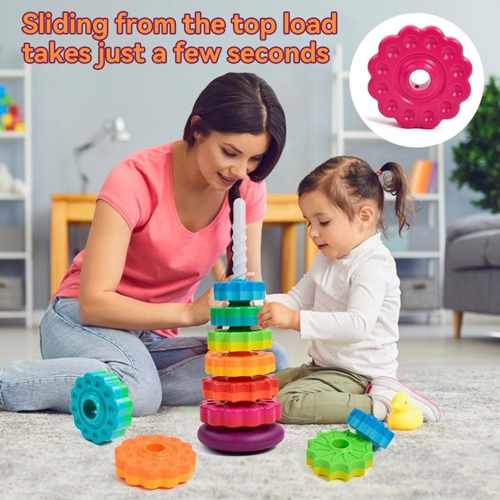 Montessori Baby Stacking Puzzle Toys Safety Colored Children's Toys Rotating Rainbow Tower Kids