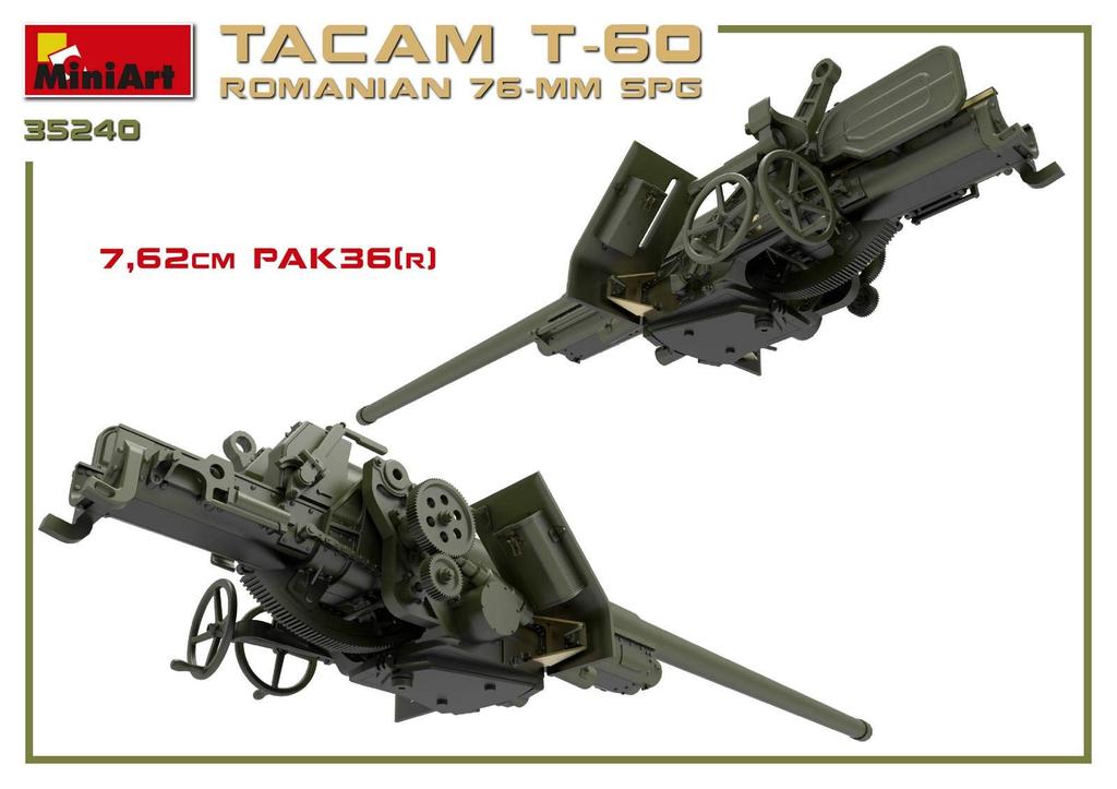 MiniArt Масштаб Румынская армия 76-мм артиллерийская САУ TACAM Полный интерьер Пластиковый набор модели MA35240 1/35 Самоходная T-60