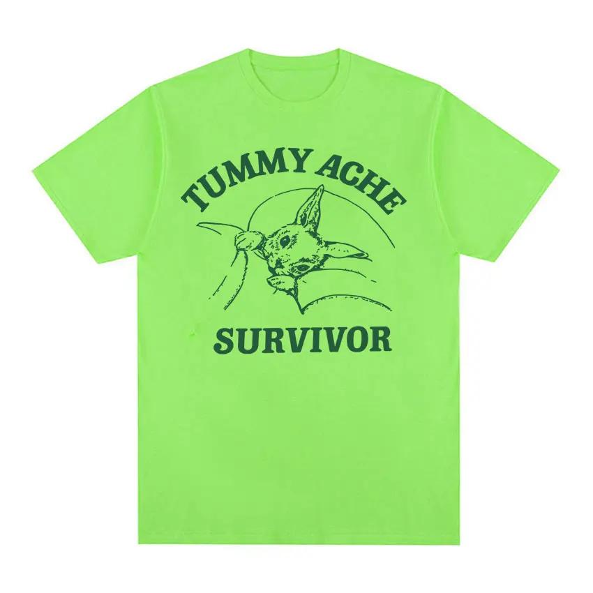 Funny Tummy Ache Survivor Meme Print Graphics T-Shirt Men Women's Vintage Short Sleeve Tees Oversized Cotton T Shirts Streetwear