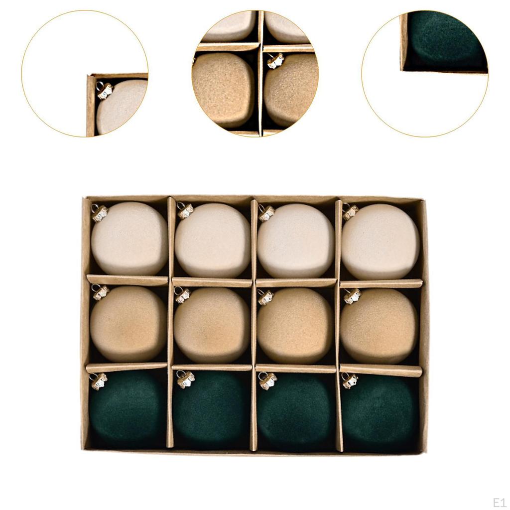 12 предметов - Украшения, Флокированные рождественские украшения, Разбитые декоративные шары