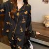 Women's Spring and Fall New Korean Advanced Sense of Leopard Pajamas Homewear Set Girls Casual Long-Sleeved Pajamas Homewear Set