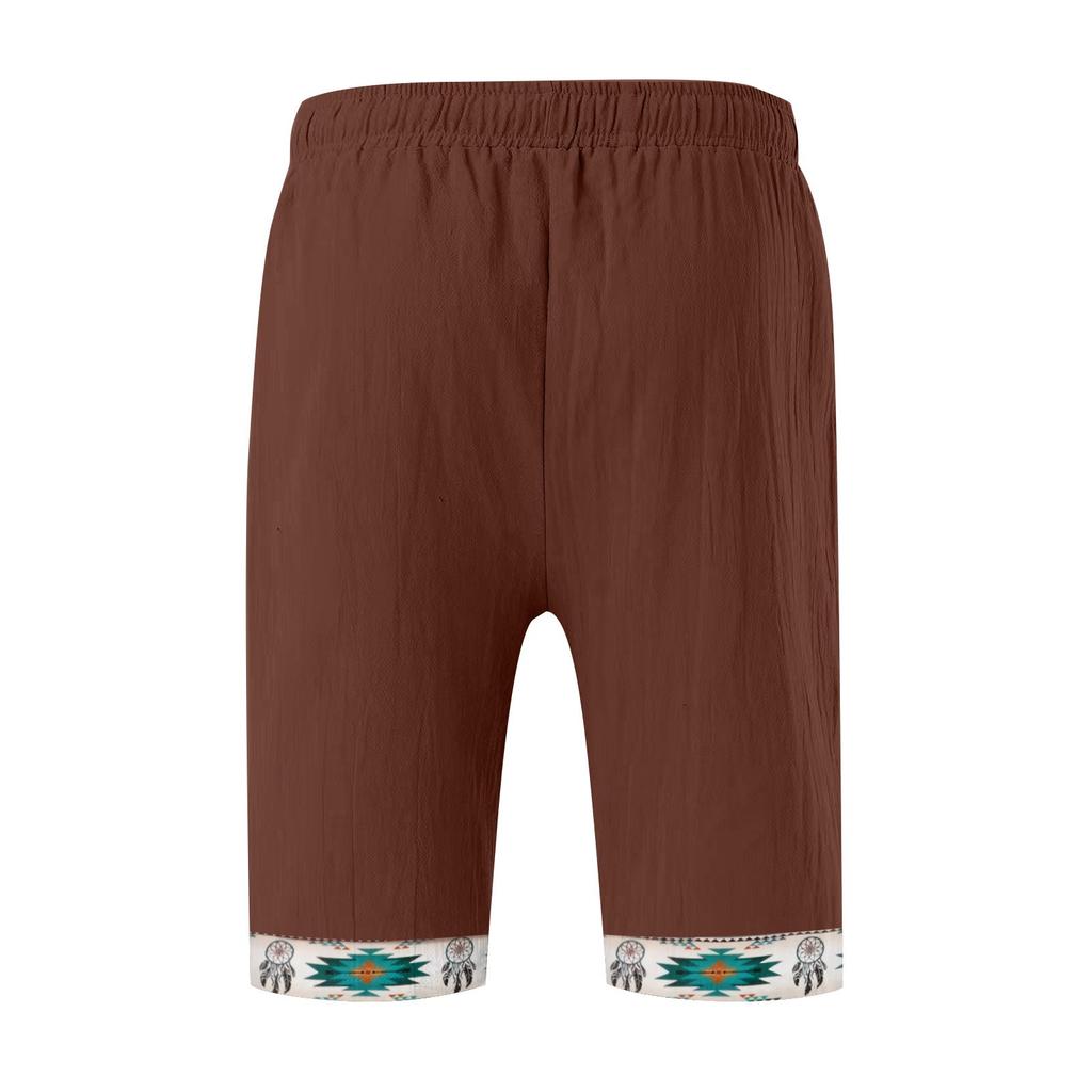 Мужские хлопковые и льняные однотонные спортивные штаны со шнуровкой, мужские шорты, повседневные брюки