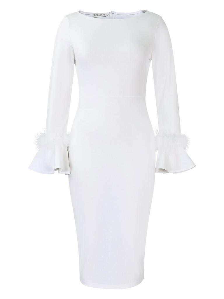 Женское платье больших размеров, модное однотонное платье с запахом и расклешенными рукавами, OL платья