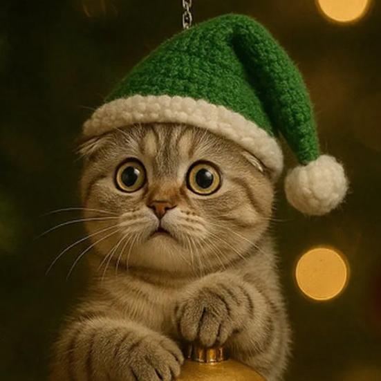 Cat Christmas Ornament Cute Kitten Christmas Ball Ornament 2D Flat Hanging Charm for Car Rearview Mirror