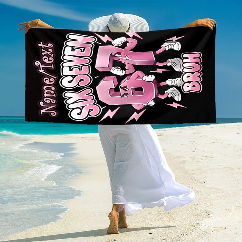 1PC Custom Name "Six Seven Bruh Graphic" Beach Towel Highly Absorbent And Sand-Resistant Towel for Swimming, Pool, Yoga, And Travel Lightweight