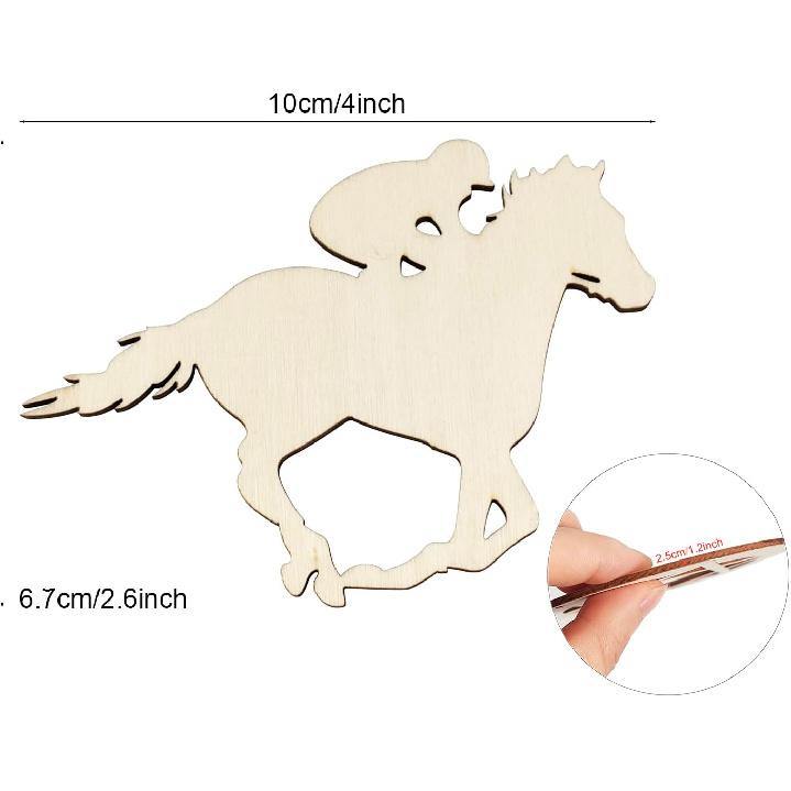 30 Pack 4 Inch Wood Jockey Horse Cutouts Unfinished Wood Jockey Horse Crafts Wooden Jockey Horse Hanging Ornaments DIY Jockey Horse Craft Gift Tags