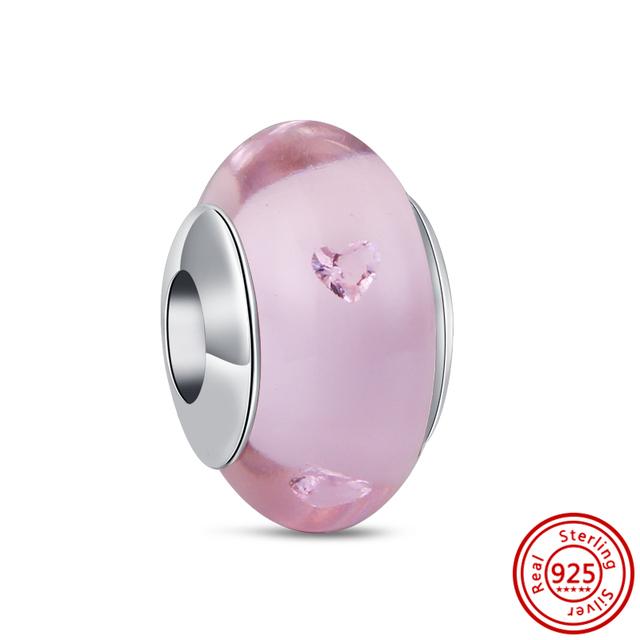 Красочные муранские стеклянные бусины с цветком в виде сердца, пузырьков и листьев, очаровательные браслеты, ювелирные изделия из 100% стерлингового серебра 925 пробы