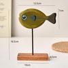 Mediterranean Hand-Painted Wooden Fish Decor, Rustic Coastal Fish Figurine with Wood Base, Handmade Style Tabletop Ornament for Home, Office & Gift