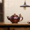 Yixing Artisan Handmade Jinbei Red Stoneware Floral Teapot with Secret Pattern
