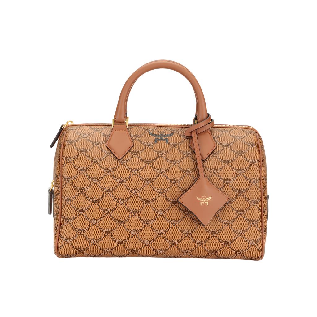 MCM Metal Logo Zipper Canvas And Leather Trim Shoulder Crossbody Bag Women Handbags Brown MWBESEA07CO001