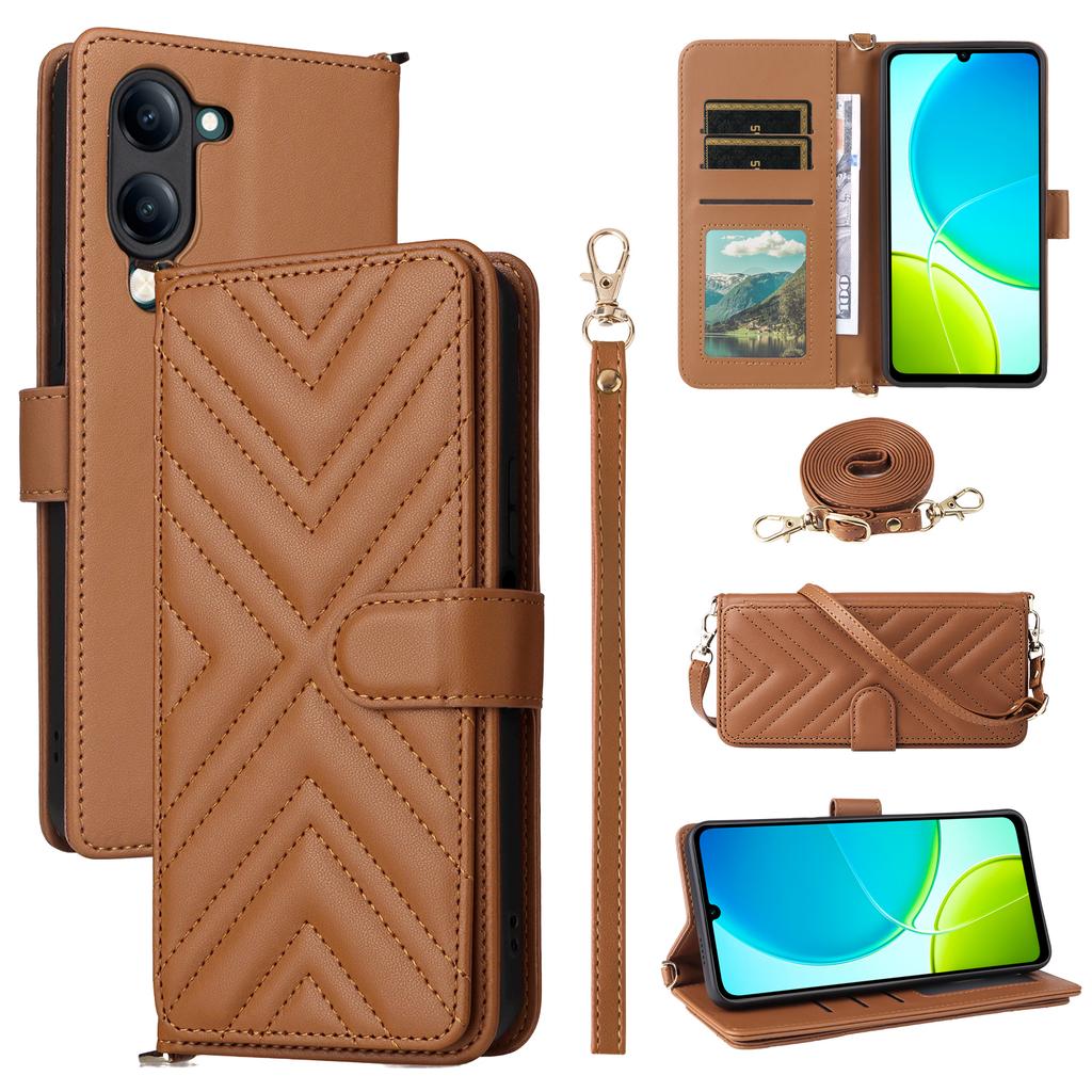 Чехол для vivo Y04 4G/Y29s 5G с плечевым ремнем, кошелек, кожаная обложка для телефона