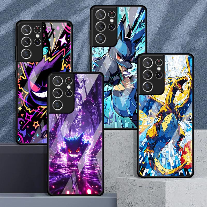Anime Pokemon Gengar Luxury Phone Cover Glass Case for Samsung Galaxy S26 S25 Ultra S23+ S22 S25+ S21 S24+ S20 FE S23 Plus S24