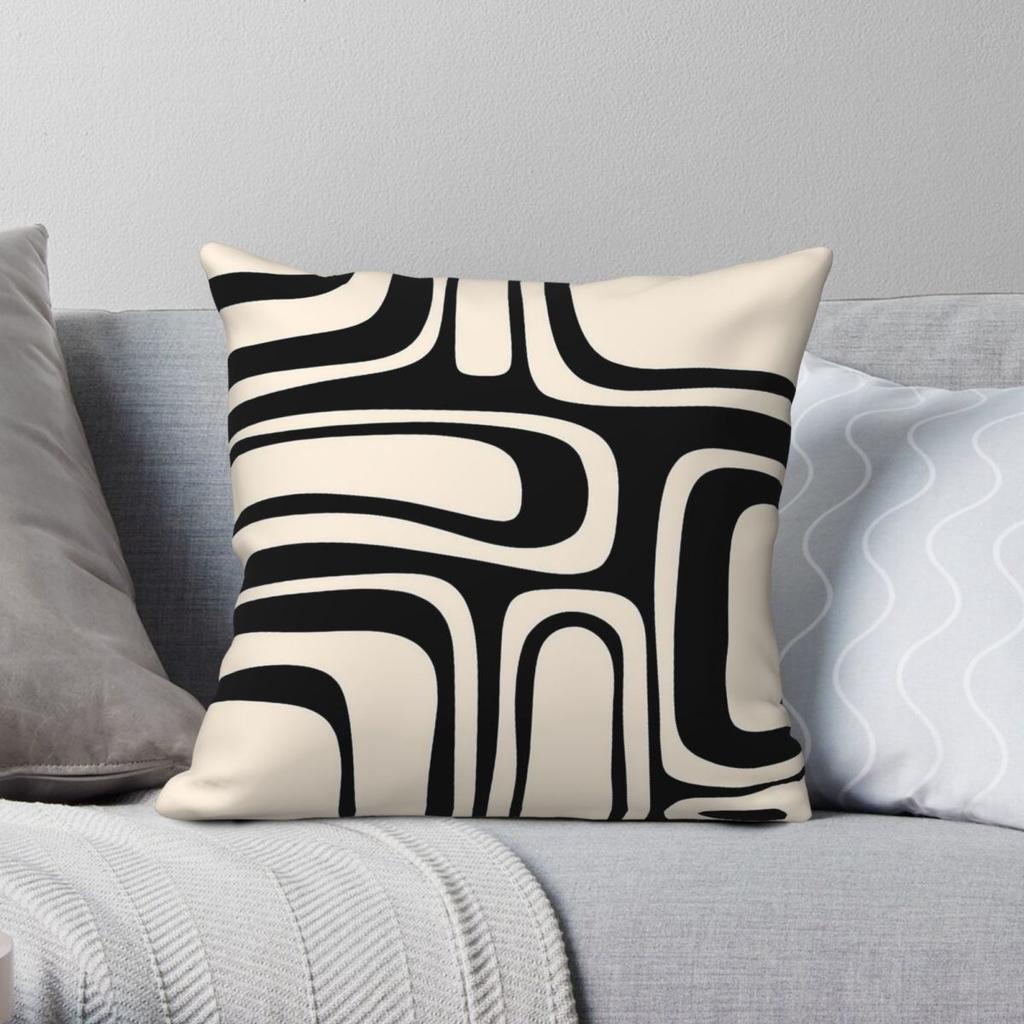 Palm Springs Black Almond Cream Square Pillowcase Polyester Linen Velvet Pattern Zip Decorative Home Cushion Cover 18"