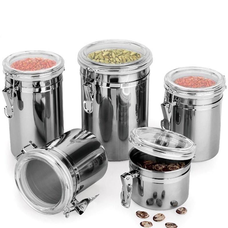 1PCS Storage Bottles Stainless Steel Sealed Canister Coffee Flour Sugar Container Holder Can Home St