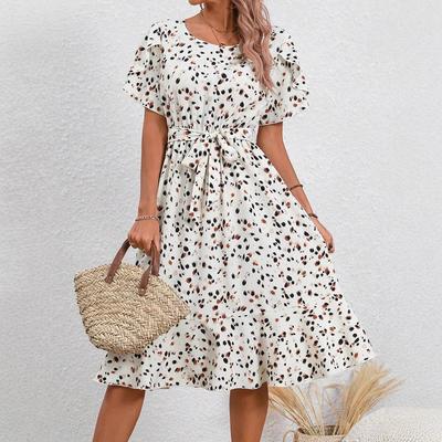 Женское летнее повседневное платье с круглым воротником и принтом в виде бандажа