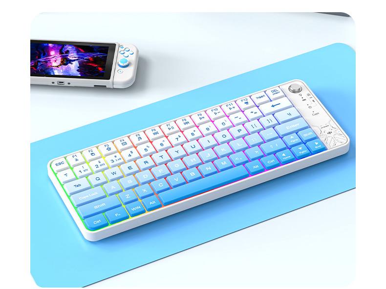 K27 Ультратонкая RGB Беспроводная Bluetooth Игровая Клавиатура - Бесшумная, Двухрежимная, Светящиеся Градиентные Цвета, Перезаряжаемая.