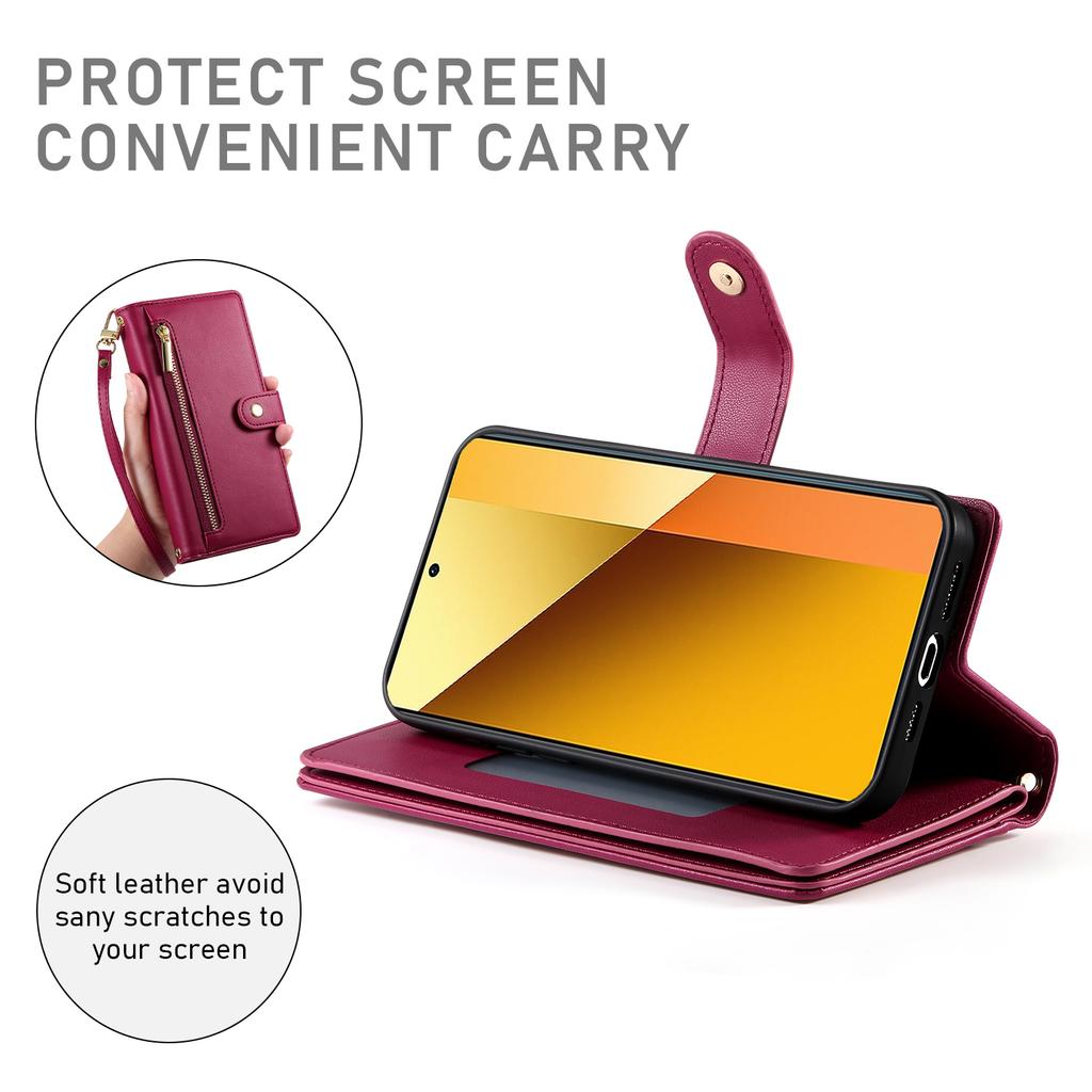 DF-011 For Xiaomi Redmi Note 13 5G Case Zipper Wallet Crossbody Leather Phone Cover