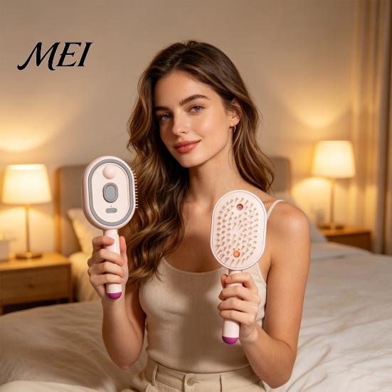 Self-Cleaning Massage Brush 1/2Pcs Electric Spray Air Cushion Brush, USB Rechargeable Misting Scalp Anti-Frizz Steam Comb for Dry Damaged Hair
