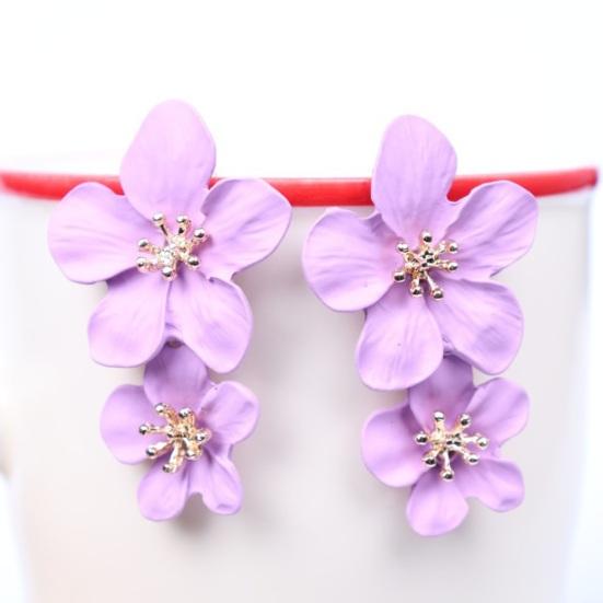 1 Pair Colorful Flower Stud Earrings Matte Bright Color Elegant Nonallergic Sweet Flower