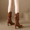 Женские сексуальные одинарные сапоги, кожаные сапоги со складками, высокие каблуки