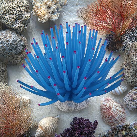 Silicone Sea Anemone Realistic Blue Actinian Fish Tank Flexible Actinia
