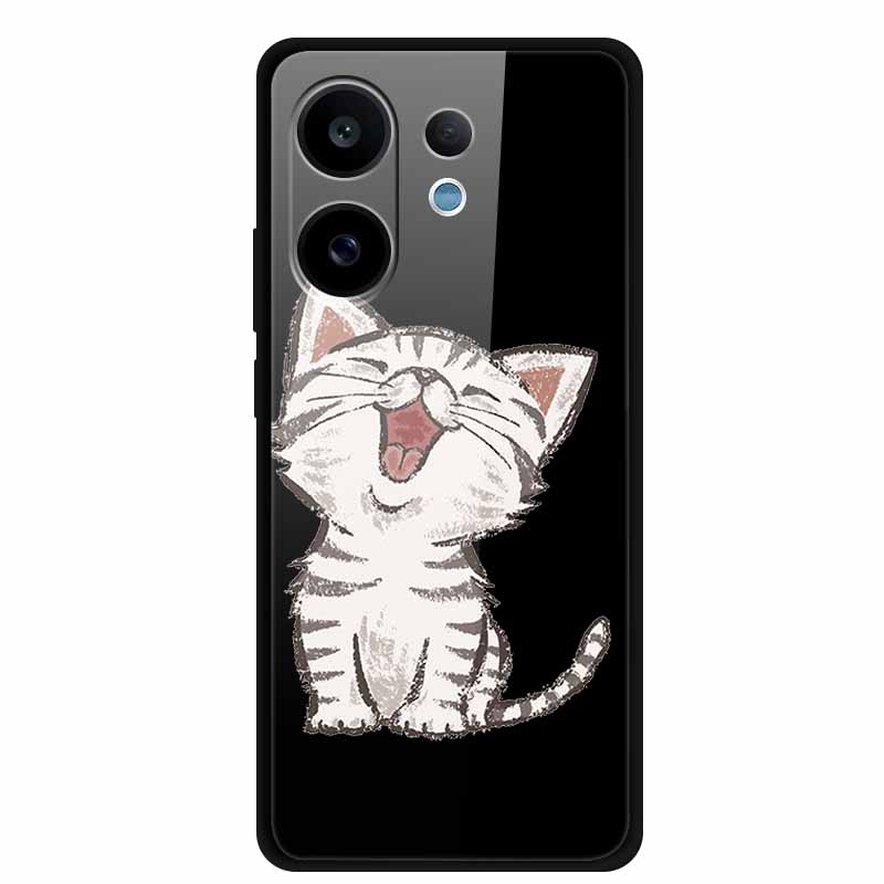 Tempered Glass Case For Vivo V60 2025 Phone Case 6.77" Cartoon Cats Hard Back Cover Soft Bumper For Vivo V60 5G Case V 60 Fundas
