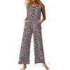 Women's Fashion Casual Button Sleeveless Jumpsuit Floral Flower Print Cotton Pocket Jumpsuit