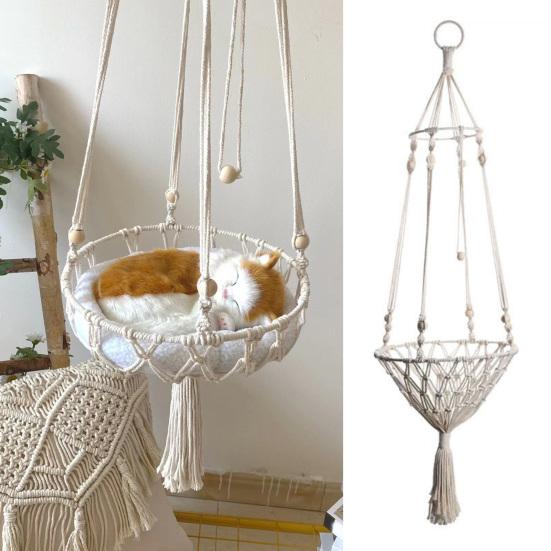 Cat Hammock Bed Handwoven Cat Hanging Basket Boho Cat Swing Bed for Indoor Cat Sleeping Playing Climbing Lounging