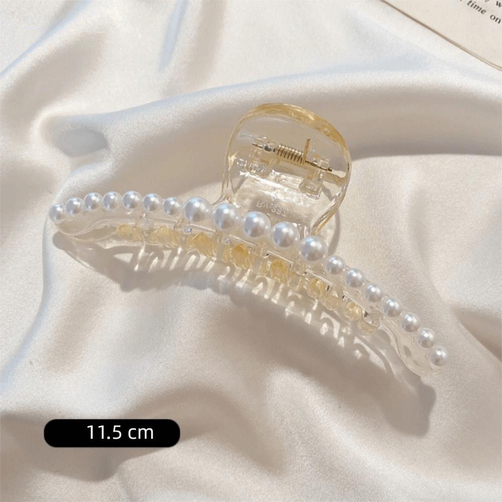 Big Size Pearl Hair Claw Pearl Decor Hairpin Elegant Shark Clip Daily Styling