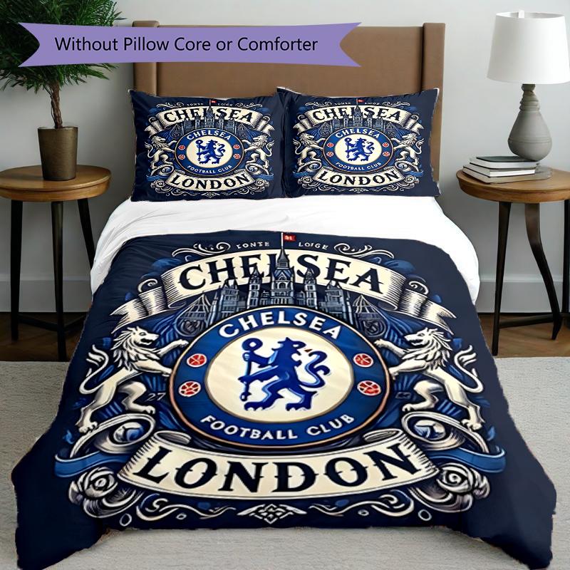 3pcs Duvet Cover Set (1*Duvet Cover + 2*Pillowcase, Without Core),football club F.C Print Bedding Set, Bedroom Decor, All‑Season, Birthday Gift