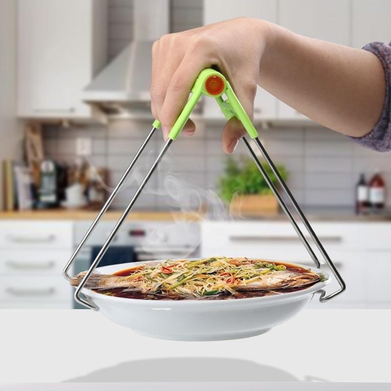 New Universal Kitchen Stainless Steel Foldable Hot Dish Plate Bowl Clip Pots Gripper Crockery Holder Cla