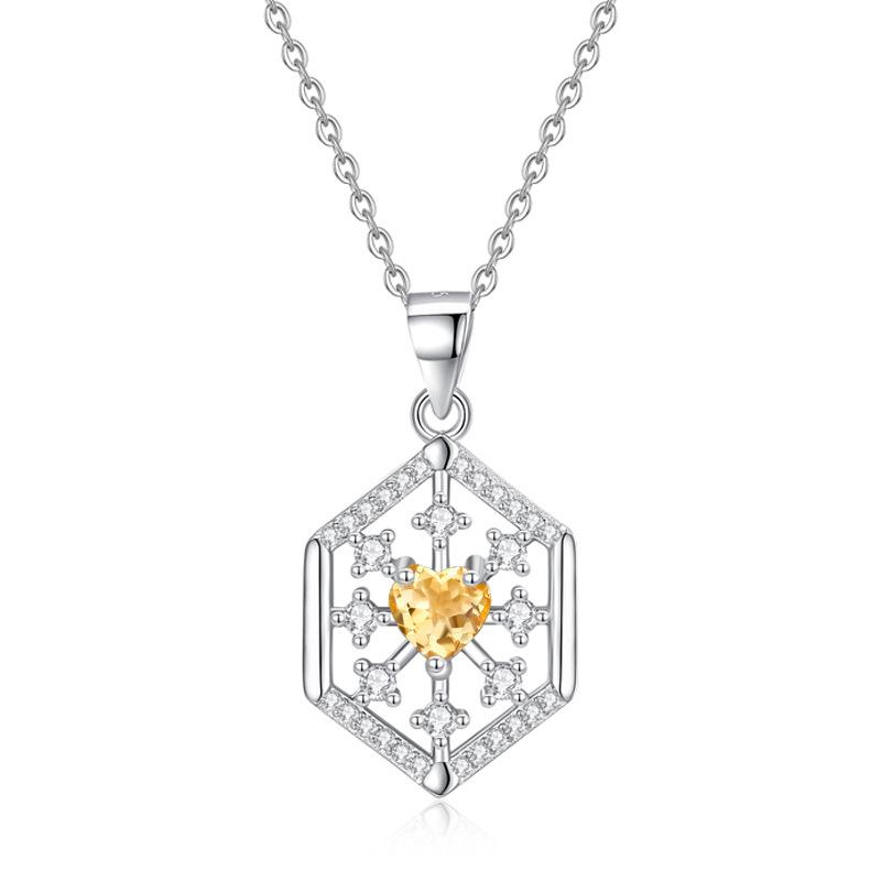 925 Sterling Silver Snowflake Pendant Necklace for Women, Natural Amethyst/Peridot/Topaz Crystal Necklace, Fashion Jewelry